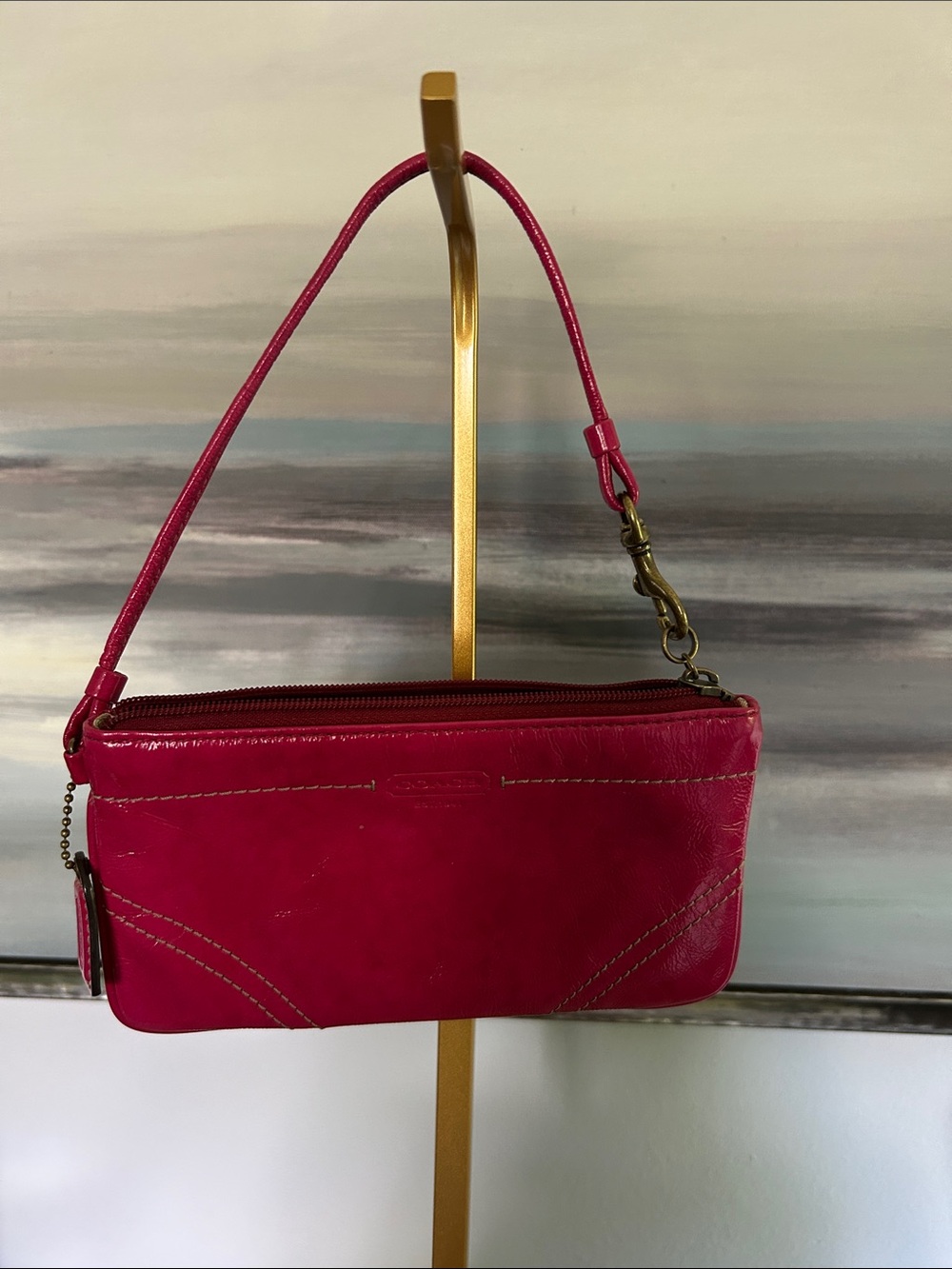 Hot Pink Leather Wristlet Shoulder Bag